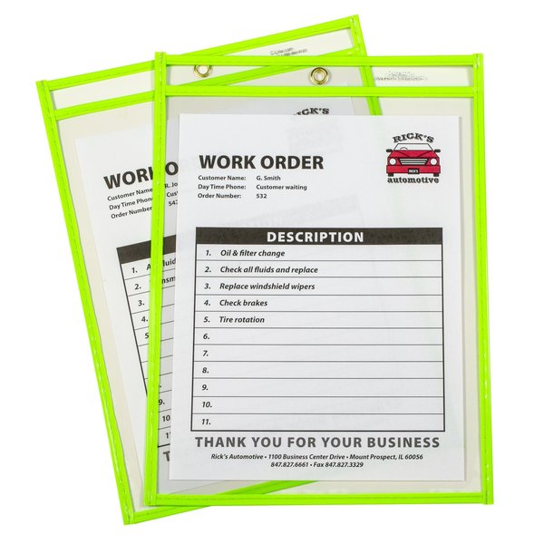 C-Line Products Neon Shop Ticket Holder, Green, Stitched, both sides clear, 9 x 12, 15PK 43913